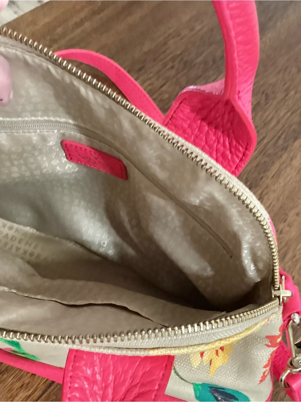 kate spade Beige Canvas Floral Tote with Hot Pink Trim - Picture 6 of 8